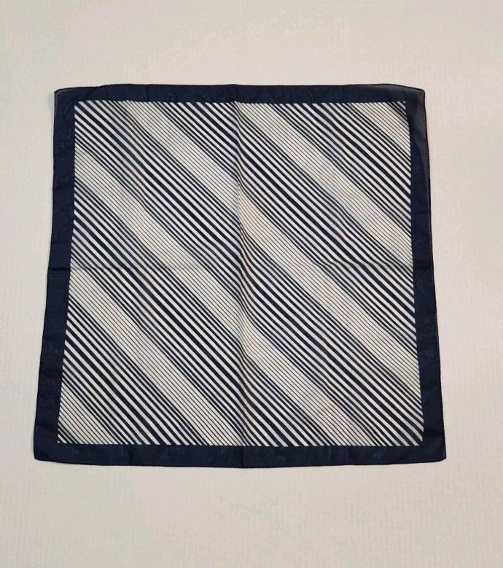 Vintage Blue & White Striped Square Scarf Made In Italy